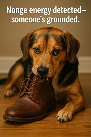 Dog chewing shoe